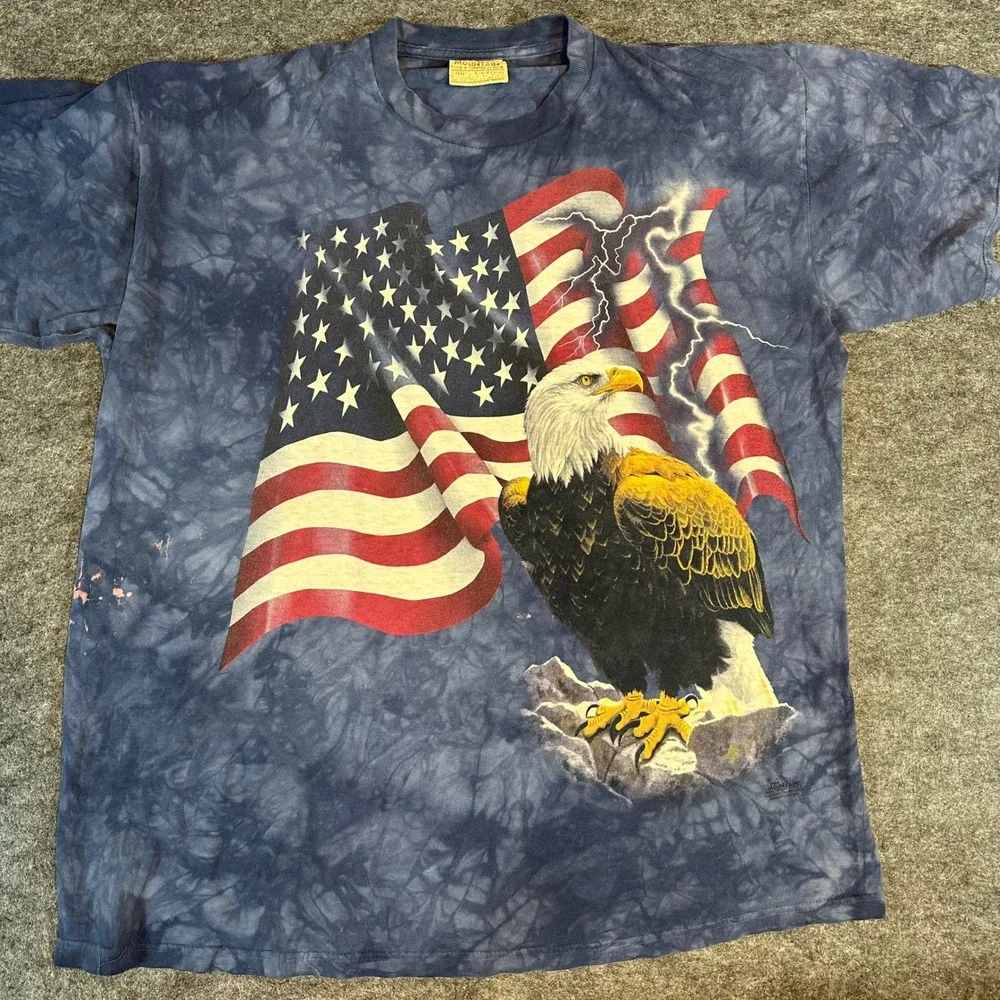 The Mountain Vintage Leather Tag Eagle American Flag T Shirt Tie Dye Mens‎ XL
